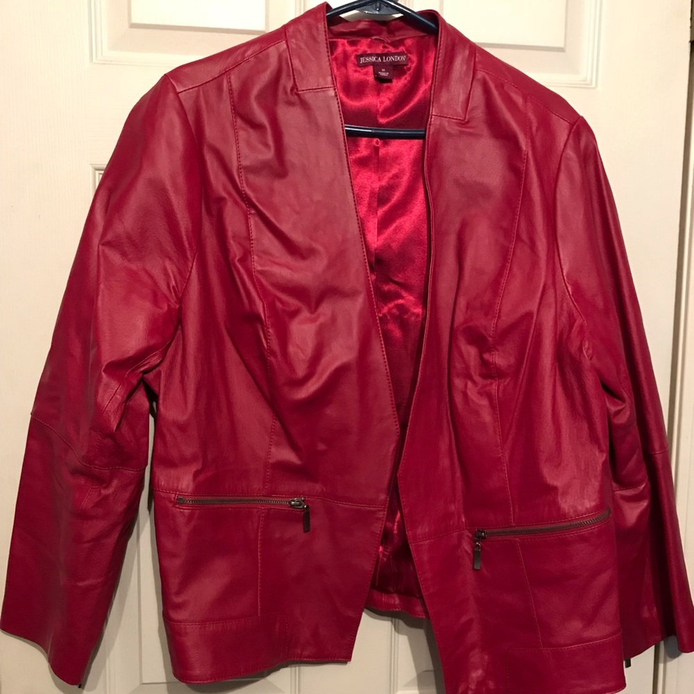 NWOT Jessica London Red Leather Jacket Size 18